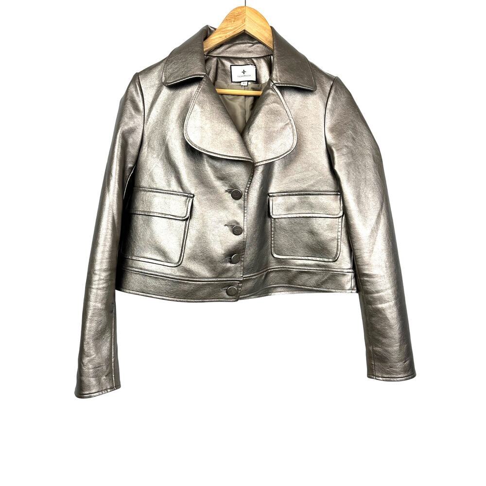 Metallic Leather Cropped Jacket - Gold - Picture 13 of 16